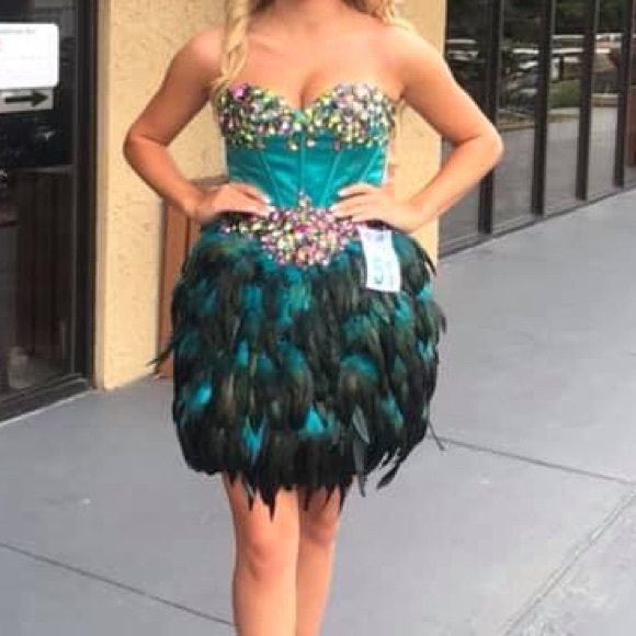 peacock cocktail dress